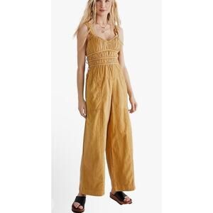 Free People After All Ruched Mustard Jumpsuit